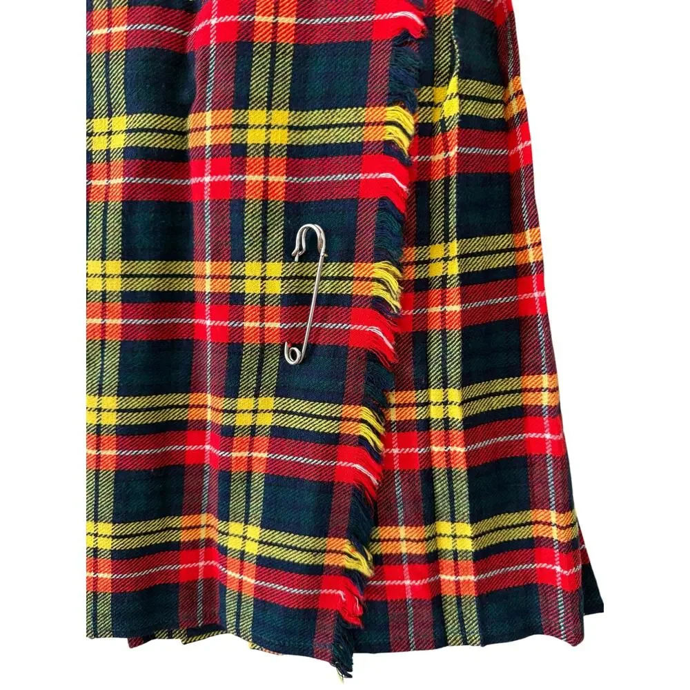 Vintage 70s Girls Rascals Pleated Midi Wrap Skirt Kilt Pin Red 8